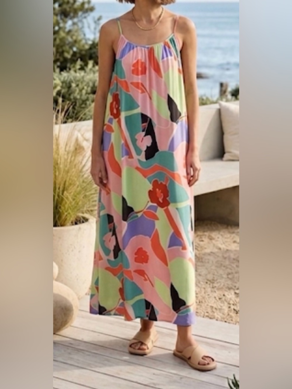 Easel Multicolor Maxidress Sz L MULTICOLOR TROPICAL Cruise Travel Floral Boho 19
